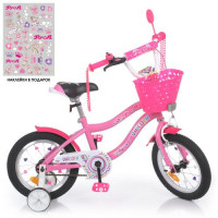 Велосипед дитячий PROF1 14д. Y14241-1K Unicorn, SKD75, рожевий, ліхтар, дзвінок, дзеркало, кошик, додаткові колеса