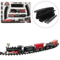 Железная дорога YY-098 локомотив, вагон 4 штуки, 21 детали, музыка, свет, батарейки, коробка, 61-41,5-8,5 см