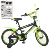 Велосипед детский PROF1 16д. Y16321-1 Inspirer, SKD75, фонарь, звонок, зеркало, дополнительные колеса, черно-салатовый (мат.)