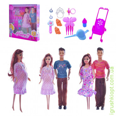 Кукла типа Барби арт. QQ34-2, 2 вида, беременная, семья, с аксессуарами, коробка, р-р игрушки – 29 см