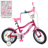 Велосипед дитячий PROF1 14д. Y14242S, Unicorn, SKD45, ліхтар, дзвінок, дзеркало, дод. колеса, малиновий