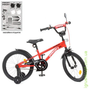 Велосипед дитячий PROF1 18д. Y18211-1 Shark, SKD75, ліхтар, дзвінок, дзеркало, додаткові колеса, червоно-чорний