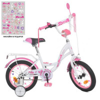 Велосипед детский PROF1 14д. Y1425, Butterfly, SKD45, фонарь, звонок, зеркало, доп. колеса, бело-розовый