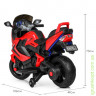 Мотоцикл M 3681EL-3, 2 мот 18W, 12V 4,5A, руч. газу, єва. коліс, USB, TF, муз, шкір. сид, червоний