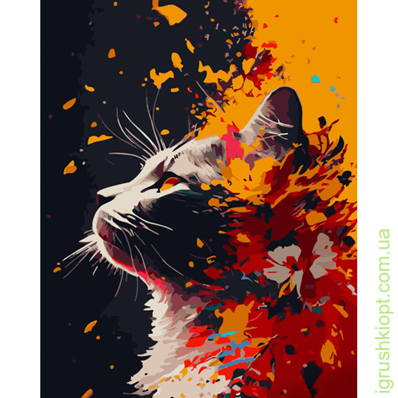 Картина за номерами Strateg ПРЕМІУМ Квітковий кіт розміром 40х50 см (GS909)