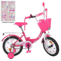 Велосипед дитячий PROF1 12д. Y1213-1K Princess, SKD75, малиновий, ліхтар, дзвінок, дзеркало, кошик, додаткові колеса