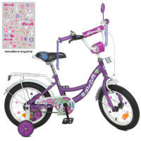 Велосипед дитячий PROF1 14д. Y14303N, Blossom, SKD45, ліхтар, дзвінок, дзеркало, дод. колеса, бузковий
