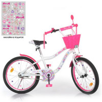 Велосипед детский PROF1 20д. Y20244-1, Unicorn, SKD75, звонок, фонарь, подножка, корзина, бело-малиновый