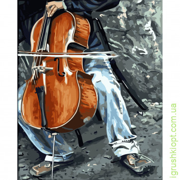 Картина за номерами Strateg ПРЕМІУМ Музика віолончелі з лаком розміром 40х50 см VA-3617