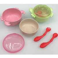 Посуда детская 5 предметов/набор 12*12*7.5 см (супница с крышкой, тарелка, ложка, вилка)