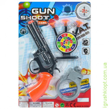 Пистолет 6788-12, 19 см, шары-присоски 3 штуки, мишень, наручники, на листе, 17-25-2 см