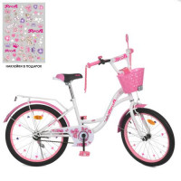 Велосипед детский PROF1 20д. Y2025-1, Butterfly, SKD75, фонарь, звонок, зеркало, подножка, корзина, бело-малиновый