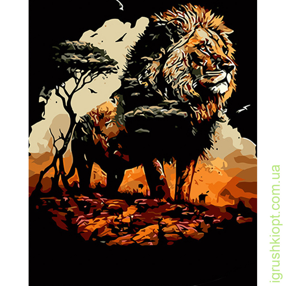 Картина за номерами Strateg ПРЕМІУМ Король лев на чорному фоні розміром 40х50 см (AH1022)