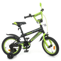 Велосипед детский PROF1 14д. Y14321-1, Inspirer, SKD75, фонарь, звонок, зеркало, доп. колеса, черно-салатовый (мат)