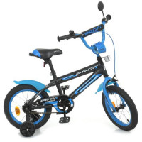Велосипед детский PROF1 14д. Y14323-1, Inspirer, SKD75, фонарь, звонок, зеркало, доп. колеса, черно-синий (мат)