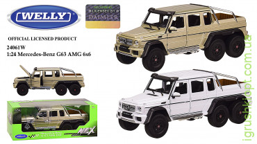 Машина метал 24061W "WELLY" 1:24 MERCEDES-BENZ G63 AMG 6X6, 2 кольори, в коробці 26.5*11.5*10 см, розмір іграшки – 23.5*8*8.5 см