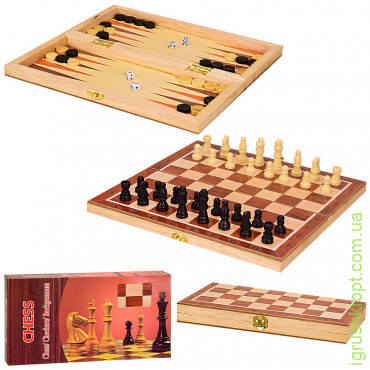 Іграшка шахи дерево S2416, 3 в 1, у коробці 24 * 12, 5 * 3 см