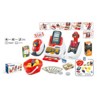 Касса арт. 668-119, батарейки, свет-звук, кассовый аппарат, сканер, продукты, деньги, банковская карта, коробка