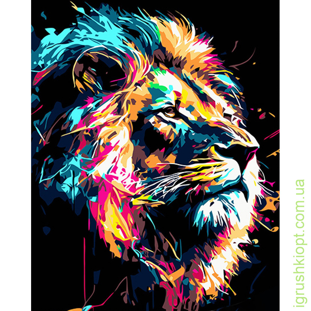 Картина за номерами Strateg ПРЕМІУМ Могутній лев на чорному фоні розміром 40х50 см (AH1027)