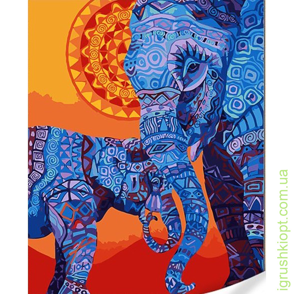Картина за номерами Strateg Індійські слони на кольоровому фоні розміром 40х50 (GS1614)