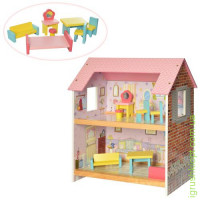 Деревянная игрушка домик MD 2048, 2этажа, 48-44-25см, мебель, в кор-ке