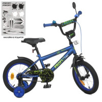Велосипед дитячий PROF1 14д. Y1472-1, Dino, SKD75, ліхтар, дзвінок, дзеркало, дод. колеса, темно-синій (мат)