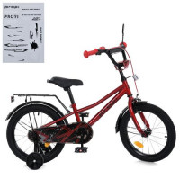 Велосипед детский PROF1 18д. MB 18011, PRIME, SKD45, красный, звонок, фонарь, багажник, дополнительные колеса