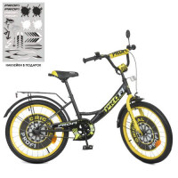 Велосипед детский PROF1 20д. Y2043-1, Original boy, SKD75, фонарь, звонок, зеркало, подножка, черно-желтый