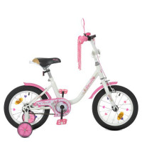 Велосипед дитячий PROF1 14д. Y1485, Ballerina, SKD45, ліхтар, дзвінок, дзеркало, дод. колеса, біло-рожевий