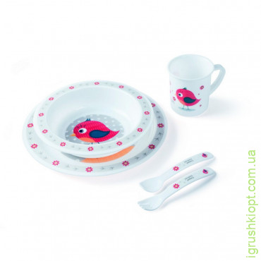 Набір посуду пластиковий столовий Cute Animals - пташка 4/401_red
