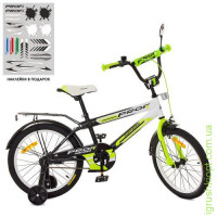 Велосипед дитячий PROF1 18Д. SY1854, Inspirer, чорно-білий-салат(мат), світло, дзвінок, дзерк., дод.колеса