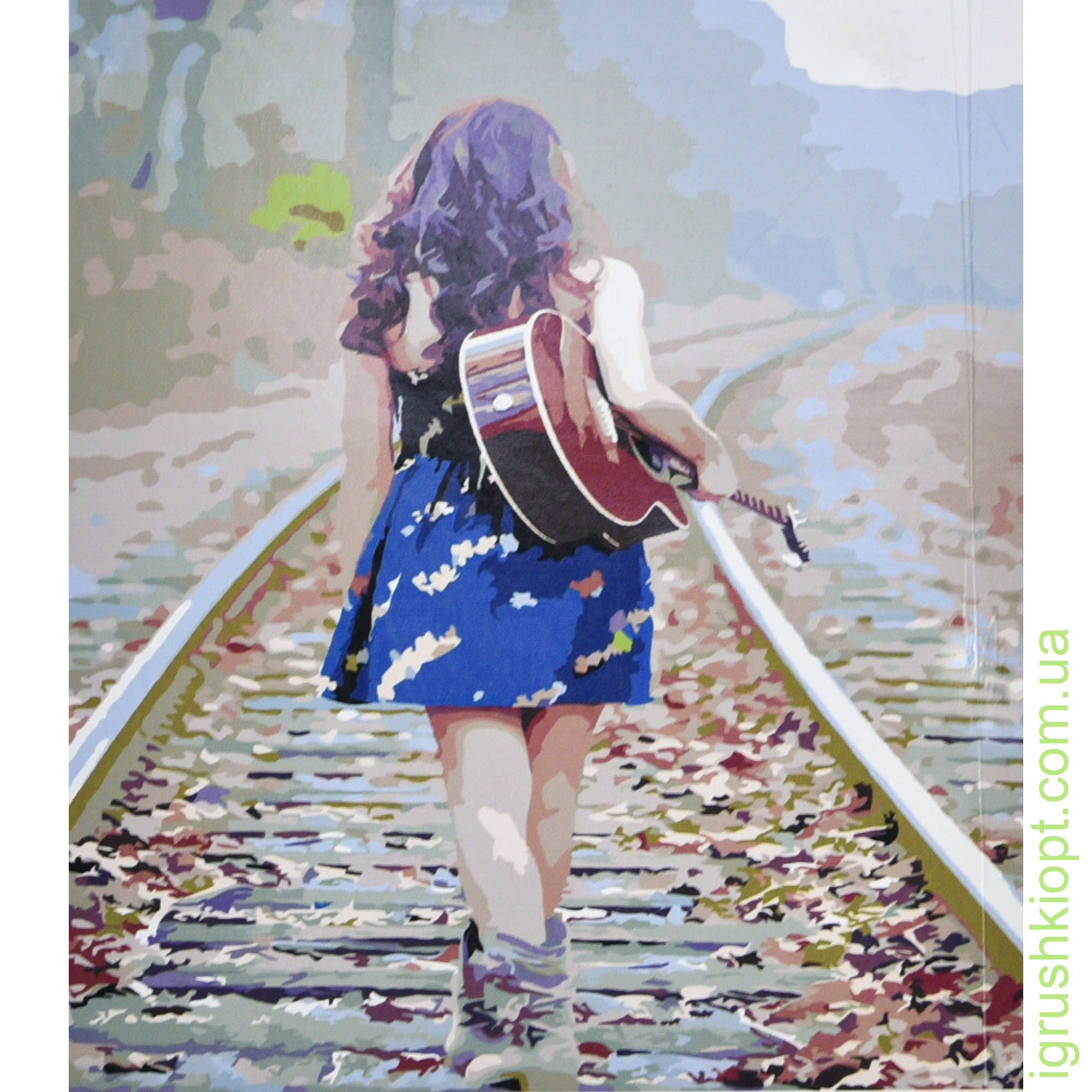 Картина за номерами Strateg ПРЕМІУМ Дівчина з гітарою з лаком та з рівнем розміром 30х40 см (SS6464)