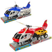 Набор с транспортом 1617-1-2, инерционный, вертолет 30 см, машина 13 см, 2 вида (1в- полиция) в слюде