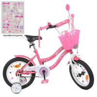 Велосипед дитячий PROF1 14д. Y1491-1, Star, SKD75, ліхтар, дзвінок, дзеркало, кошик, дод. колеса, рожевий