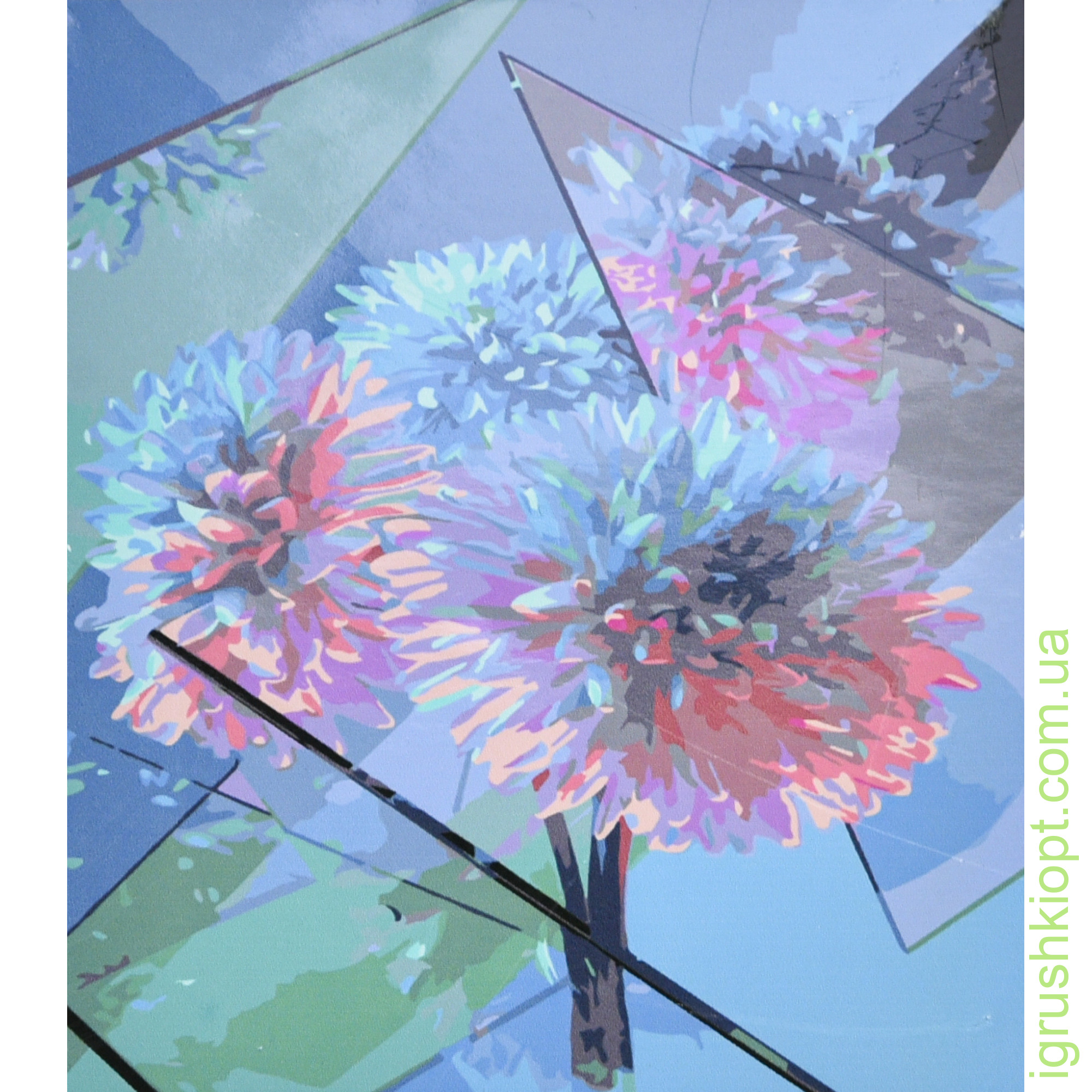 Картина за номерами Strateg ПРЕМІУМ Квіти у дзеркалах з лаком та з рівнем розміром 30х40 см (SS6462)