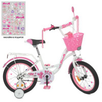 Велосипед детский PROF1 16д. Y1625-1K, Butterfly, SKD75, бело-розовый, фонарь, звонок, зеркало, корзина, дополнительные колеса