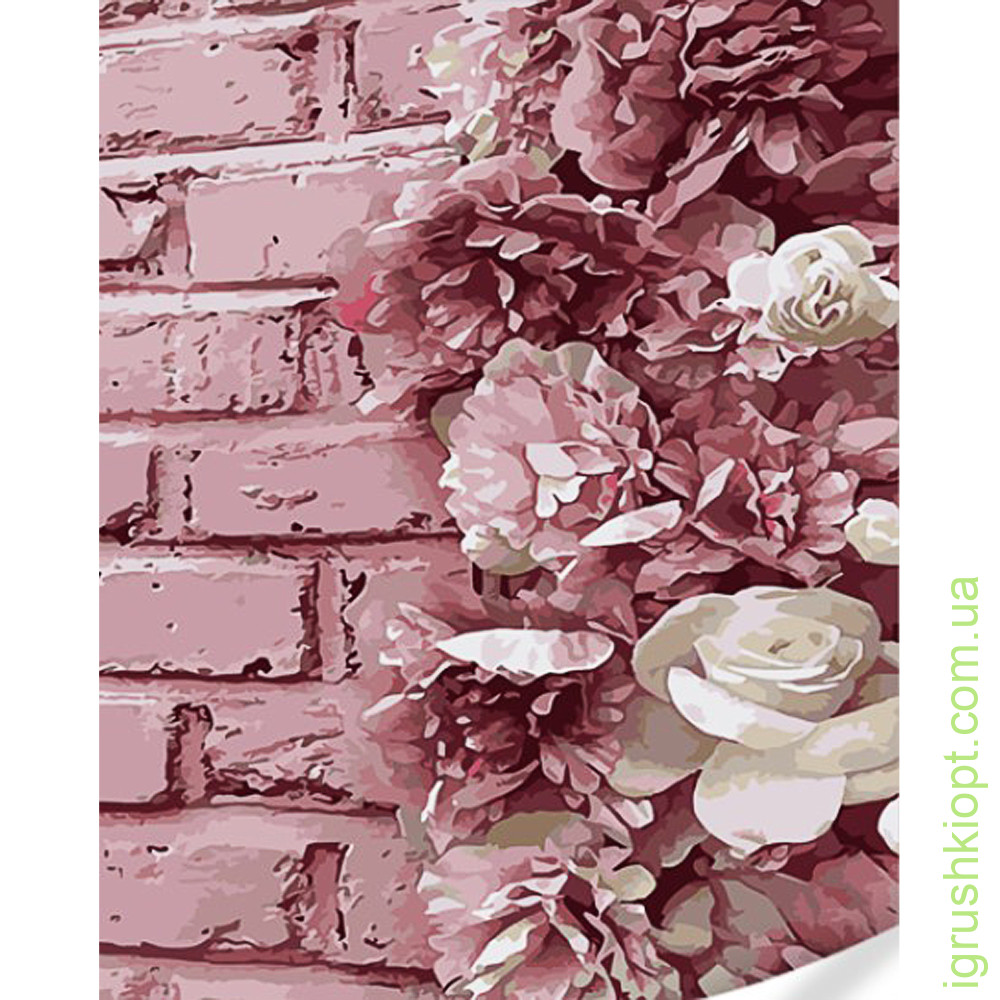 Картина за номерами Strateg Квіти на стіні на кольоровому фоні розміром 40х50 (GS1626)