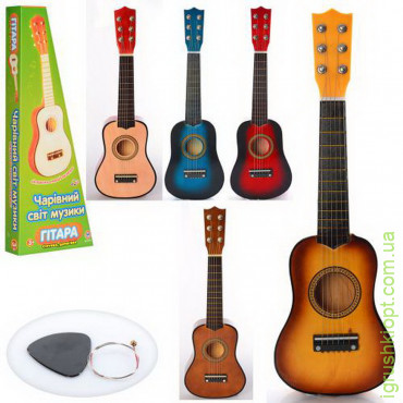 Гітара M 1370 дерев'яна, 52 см, струни 6 штук, запасна струна, медіатор, 3 кольори, в коробці