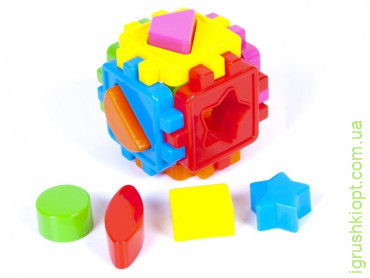Логічний куб-сортер, з геометричним. фігурами, 10х10х10см, у пакеті, KW, 50-101