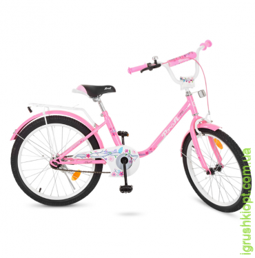 Велосипед дитячий. PROFI 20Д Flower, рожевий, дзвінок, підніжка
