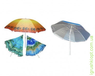 Пляжный зонт 100Т 2 м. с наклоном и напылением, рисунок "Пальмы", в микс цветовой гамме