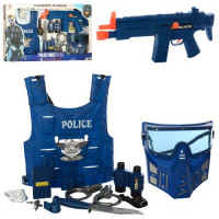 Набір поліцейського P013 автомат-тріскачка, маска, жилет, наручники, бінокль, ніж, коробка