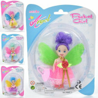 Кукла 29002 фея, 10 см, с крыльями, сумочка, микс цветов, на листе, 15-21-4 см