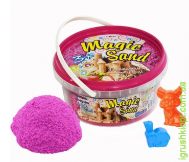 Пісок Magic sand розового кольору з ароматом полуниці у відрі 0,350 кг