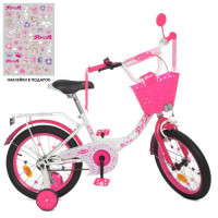 Велосипед детский PROF1 16д. Y1614-1, Princess, SKD75, фонарь, звонок, зеркало, доп. колеса, корзина, бело-малиновая