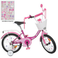 Велосипед детский PROF1 16д. Y1616-1, Princess, SKD75, фонарь, звонок, зеркало, доп. колеса, корзина, фуксия