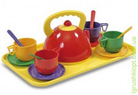 Набір дитячого посуду з чайником та підносом (14 предметів) Юніка