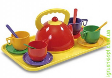 Набір дитячого посуду з чайником та підносом (14 предметів) Юніка