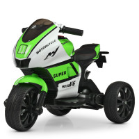 Мотоцикл M 4135EL-1-5, 2 мотора 25 W, 2 аккумулятора 6 V 4 AH, MP3, світяться колеса-EVA, музика, світло, шкіряні сидіння, зелено-білий