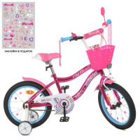Велосипед детский PROF1 16д. Y16242S-1, Unicorn, SKD75, фонарь, звонок, зеркало, доп. колеса, корзина, малиновый